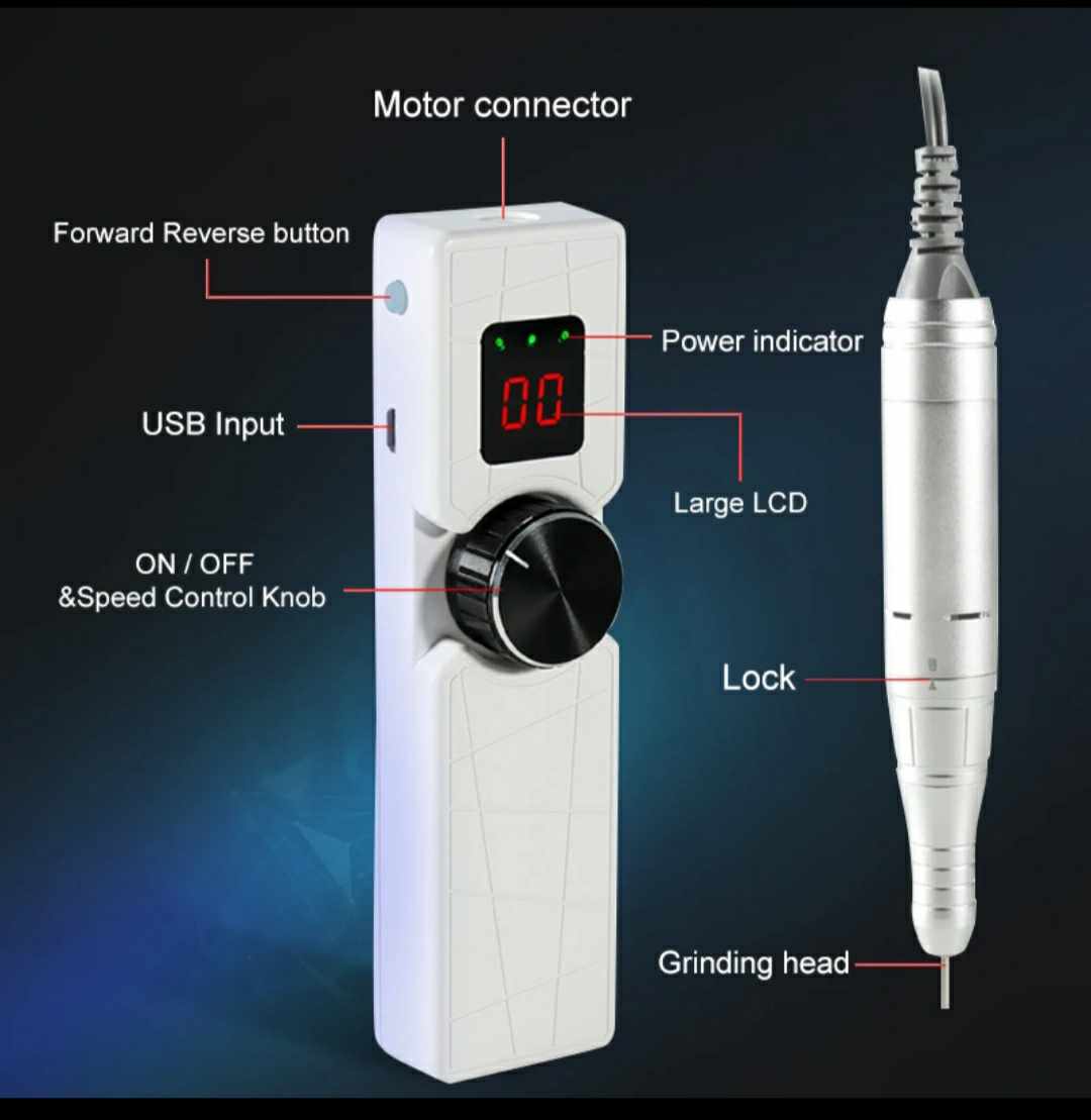 Portable Cordless USB Charging Slim Build 30000 RPM Nail Drill/ Electric File