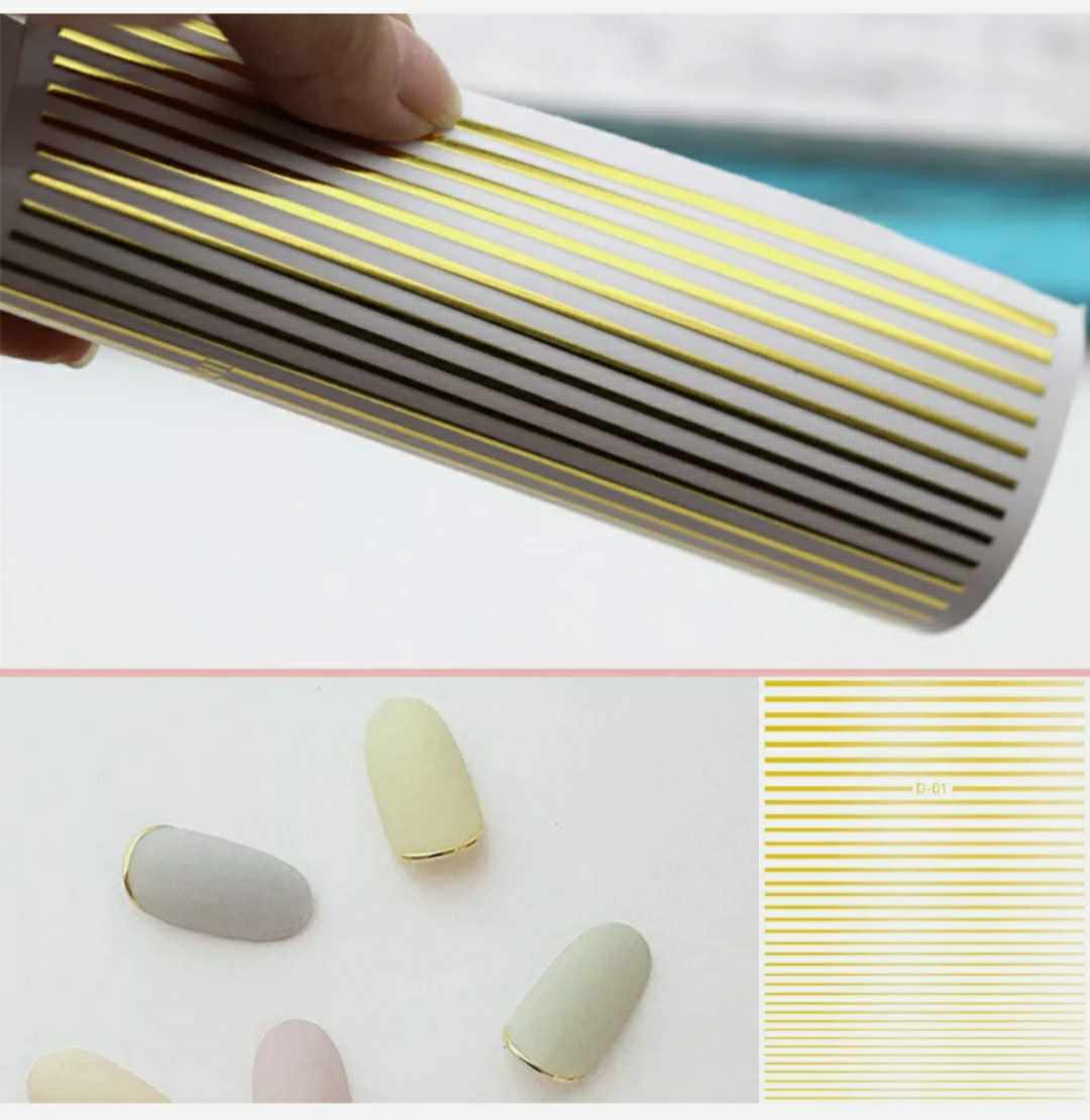 3D Self Adhesive Silver Gold Lines Stripe Nail Sticker Decals Strip