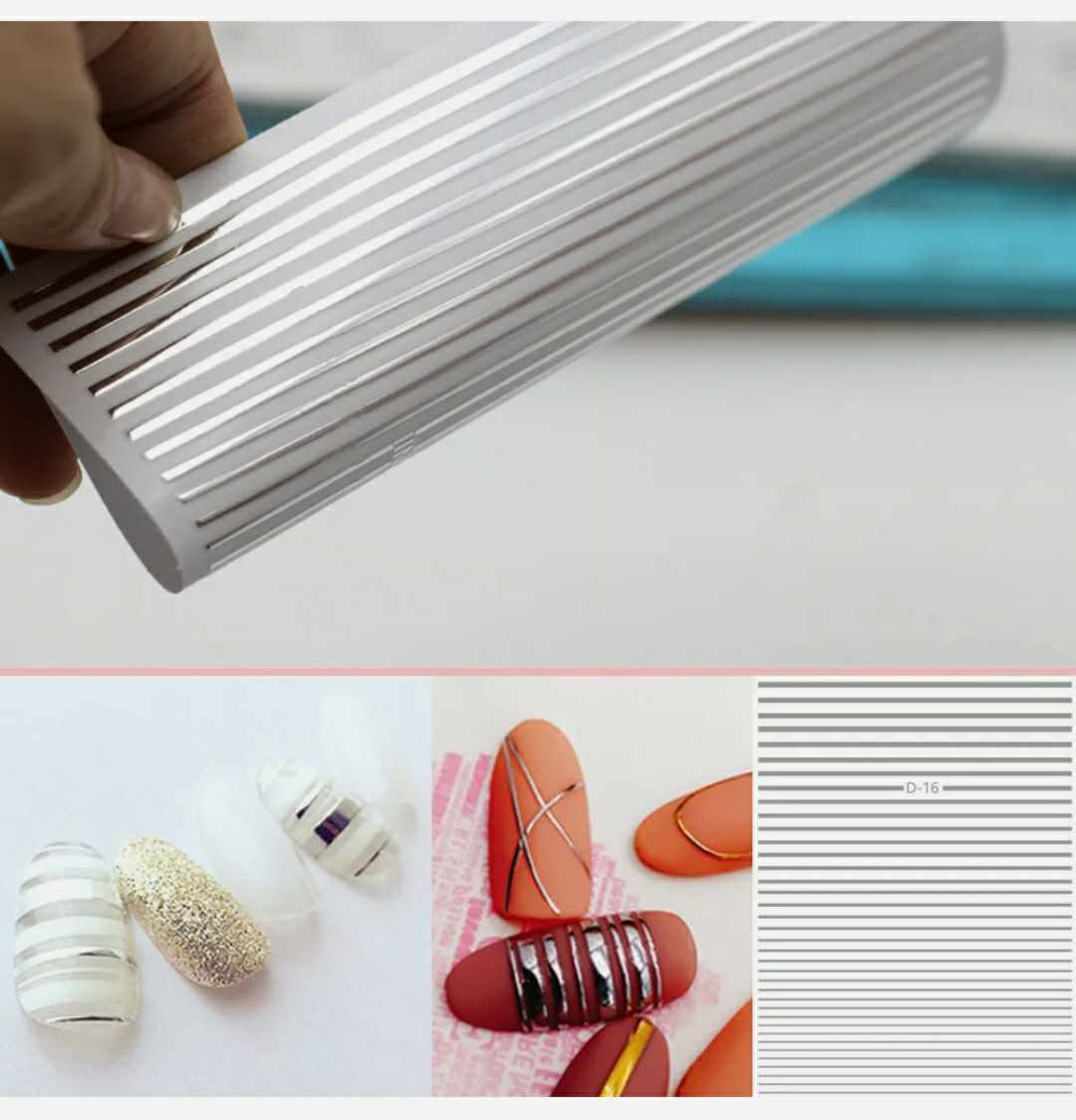 3D Self Adhesive Silver Gold Lines Stripe Nail Sticker Decals Strip